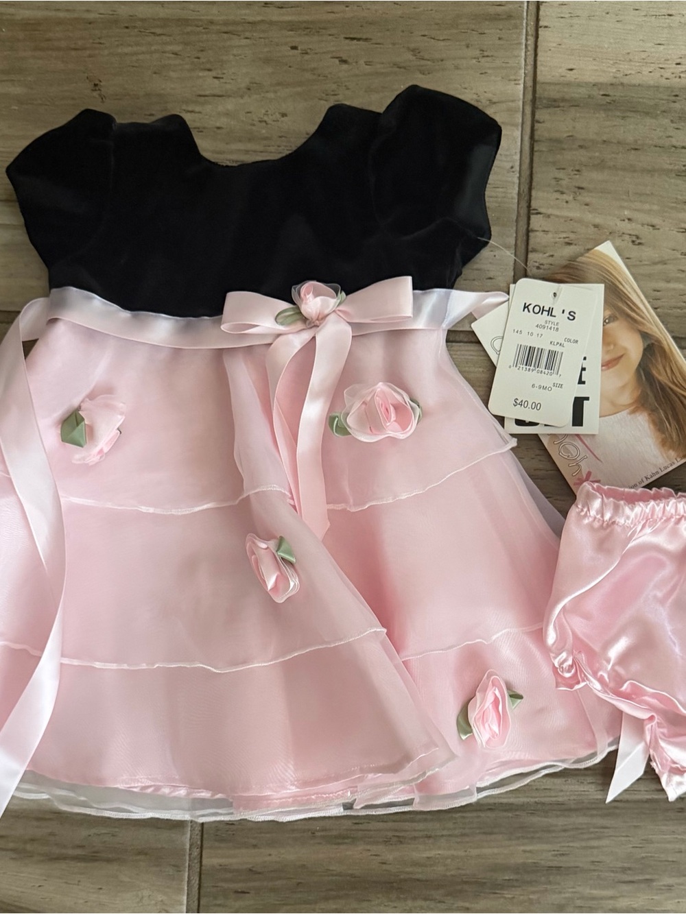 Black & Pink Floral Organza Party Dress for Girls